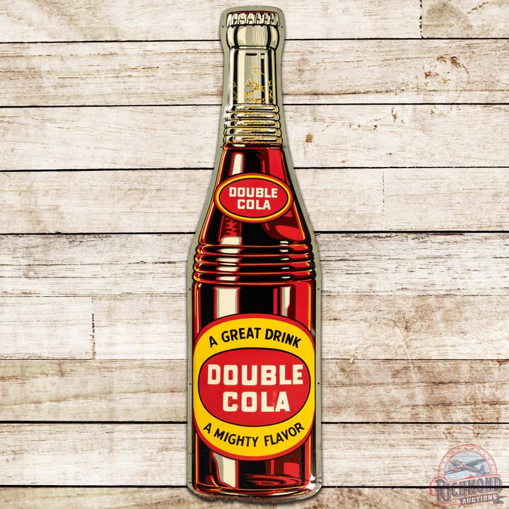 NOS Double Cola Die Cut 48" SS Tin Bottle Sign w/ Bottle
