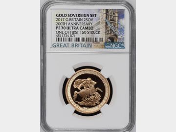 2017 ELIZABETH II '200TH ANNIVERSARY' PROOF GOLD 2 POUND COIN PF70 UCAM (ONE OF FIRST 150 STRUCK)