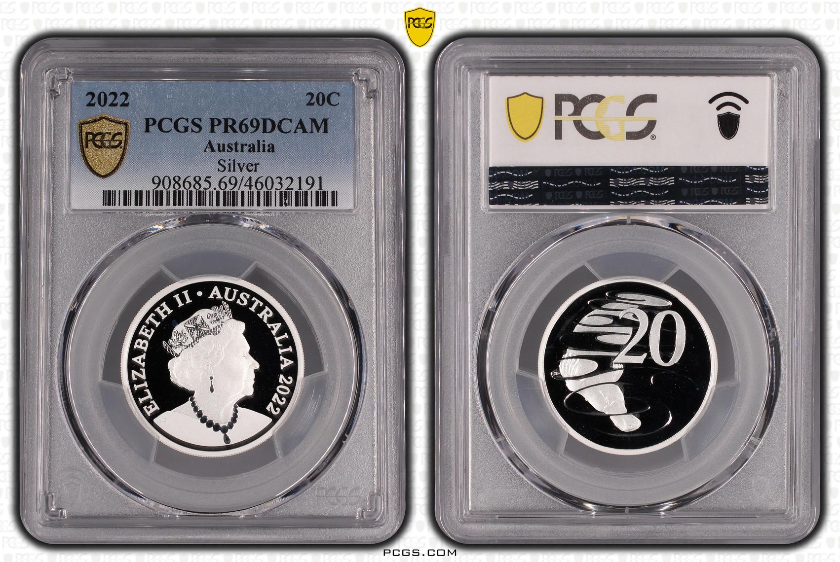 Silver, Twenty Cent, 2022, PCGS PR69DCAM