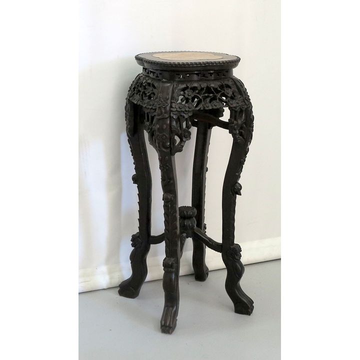ORIENTAL MARBLE INSET CARVED GUERIDON