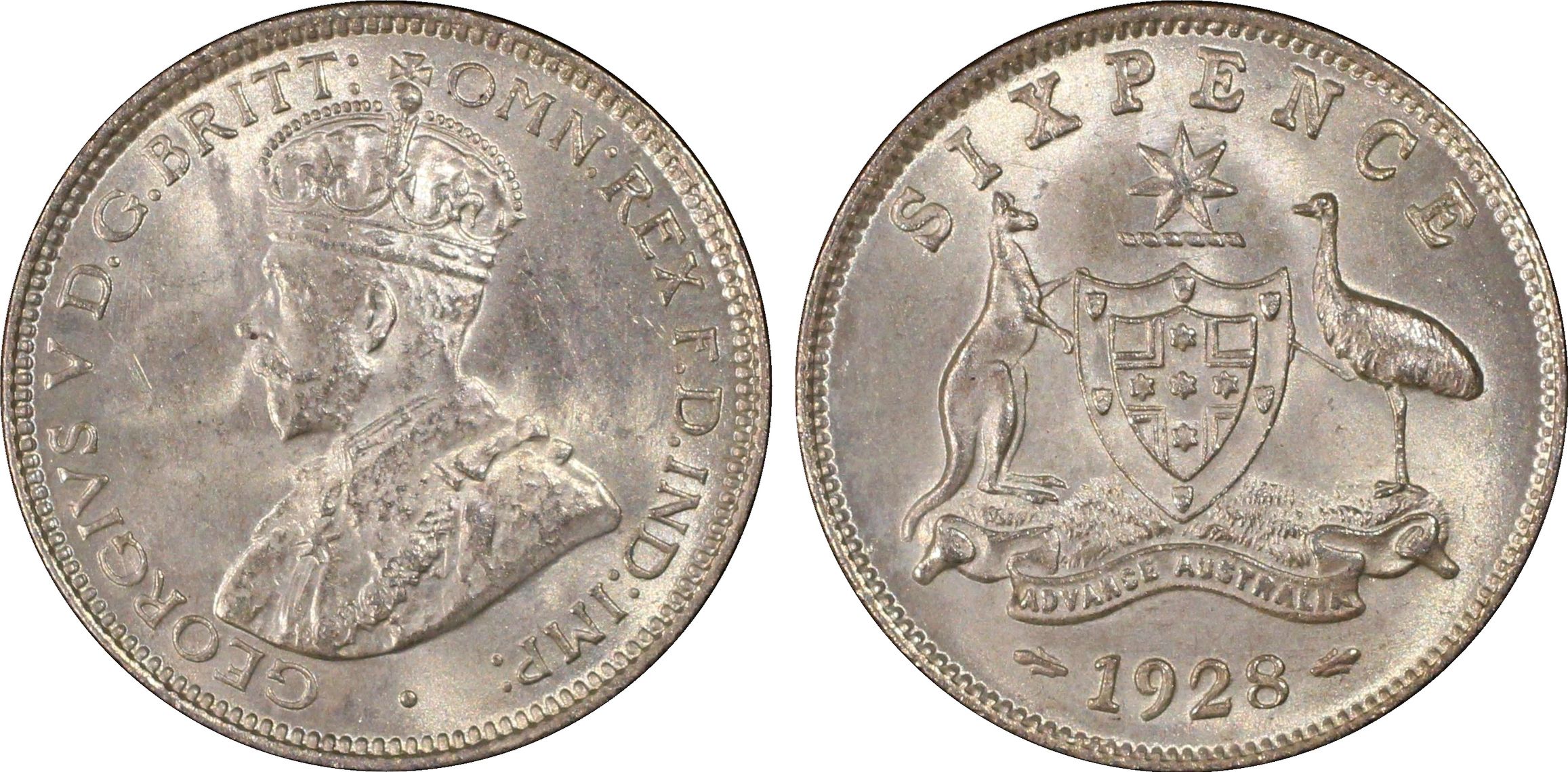 George V, Sixpence, 1928, PCGS MS64