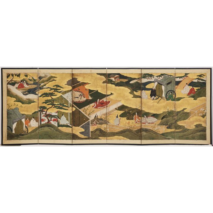 Japanese 17th Cent. Painted 6-Panel Screen