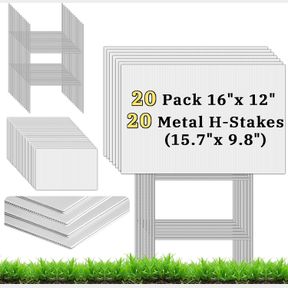 BLANK YARD SIGNS WITH STAKES,20 PACK 16 X 12" WHITE YARD SIGN CORRUGATED PLASTIC FOR YARD SALE SIGNS OUTDOOR,BIRTHDAY PARTY,GARAGE