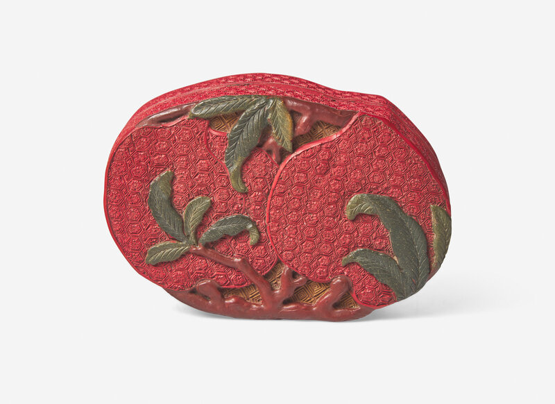 A Chinese Polychromed Cinnabar Lacquer 'Peaches' Covered Box 