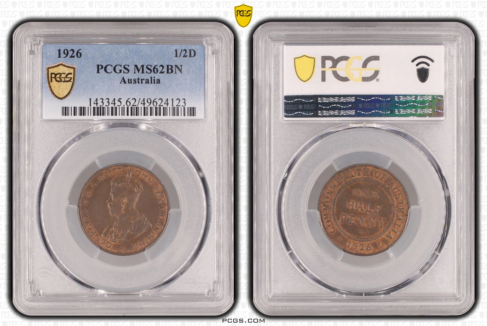 George V, Halfpenny, 1926, PCGS MS62BN