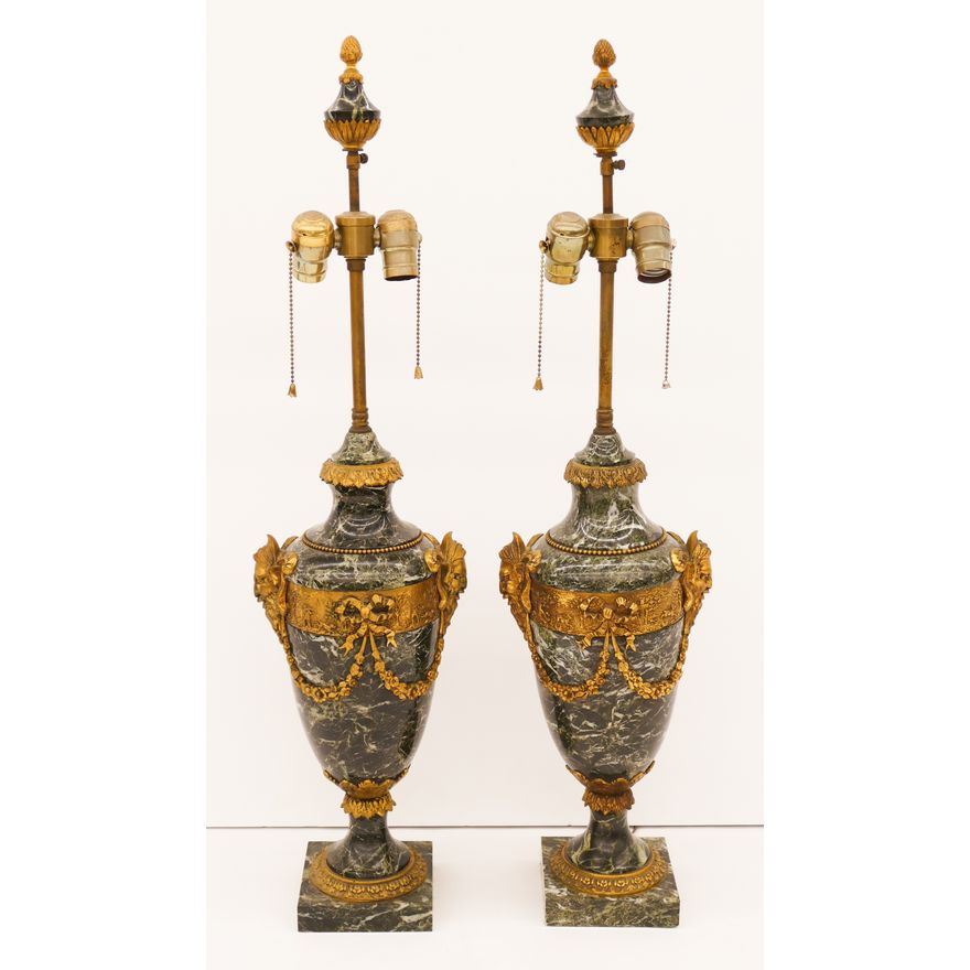 Pair French Ormolu Mounted Marble Table Lamps