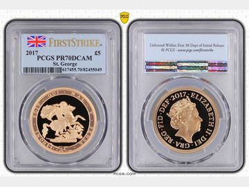2017 '200TH ANNIVERSARY OF THE FIRST MODERN DAY SOVEREIGN' PROOF GOLD 5 POUND COIN PR70 DCAM TOP POP!