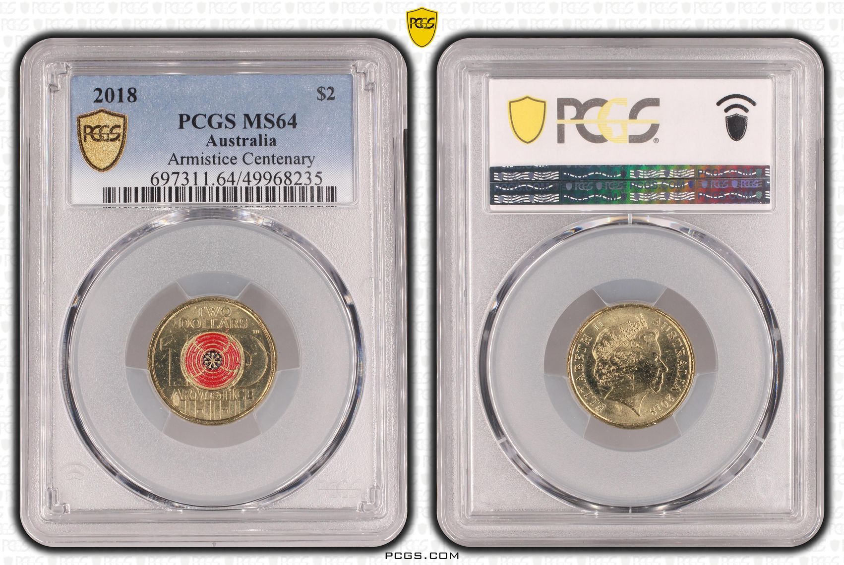 Armistice Centenary , Two Dollar, 2018, PCGS MS64