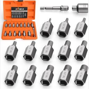 XEWEA UPGRADE 15 PIECE SCREW EXTRACTOR SET, 3/8" INCH IMPACT EASY OUT STRIPPED SCREW BOLT REMOVER KIT TOOL, MULTI-SPLINE, FOR REMO
