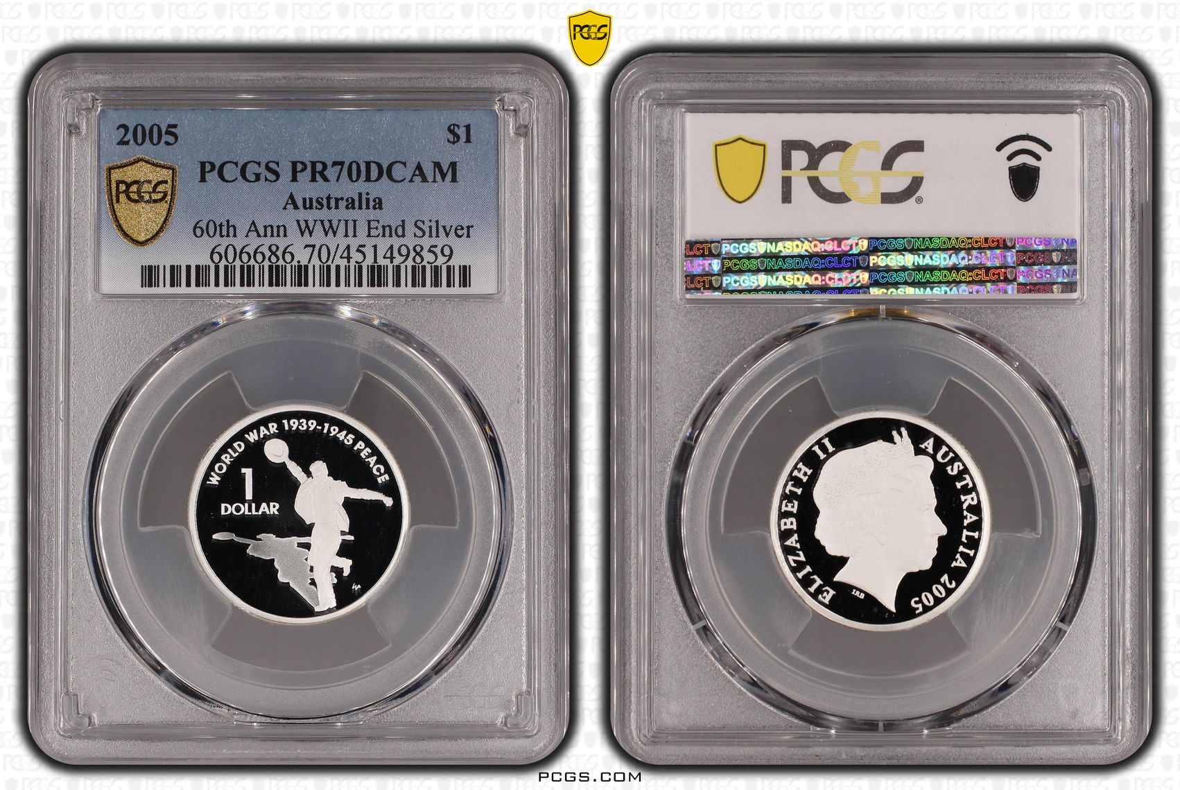 2005 Australia One Dollar, $1 Silver 60th Ann WWII End Silver PCGS - PR70DCAM POP 7/0 -859