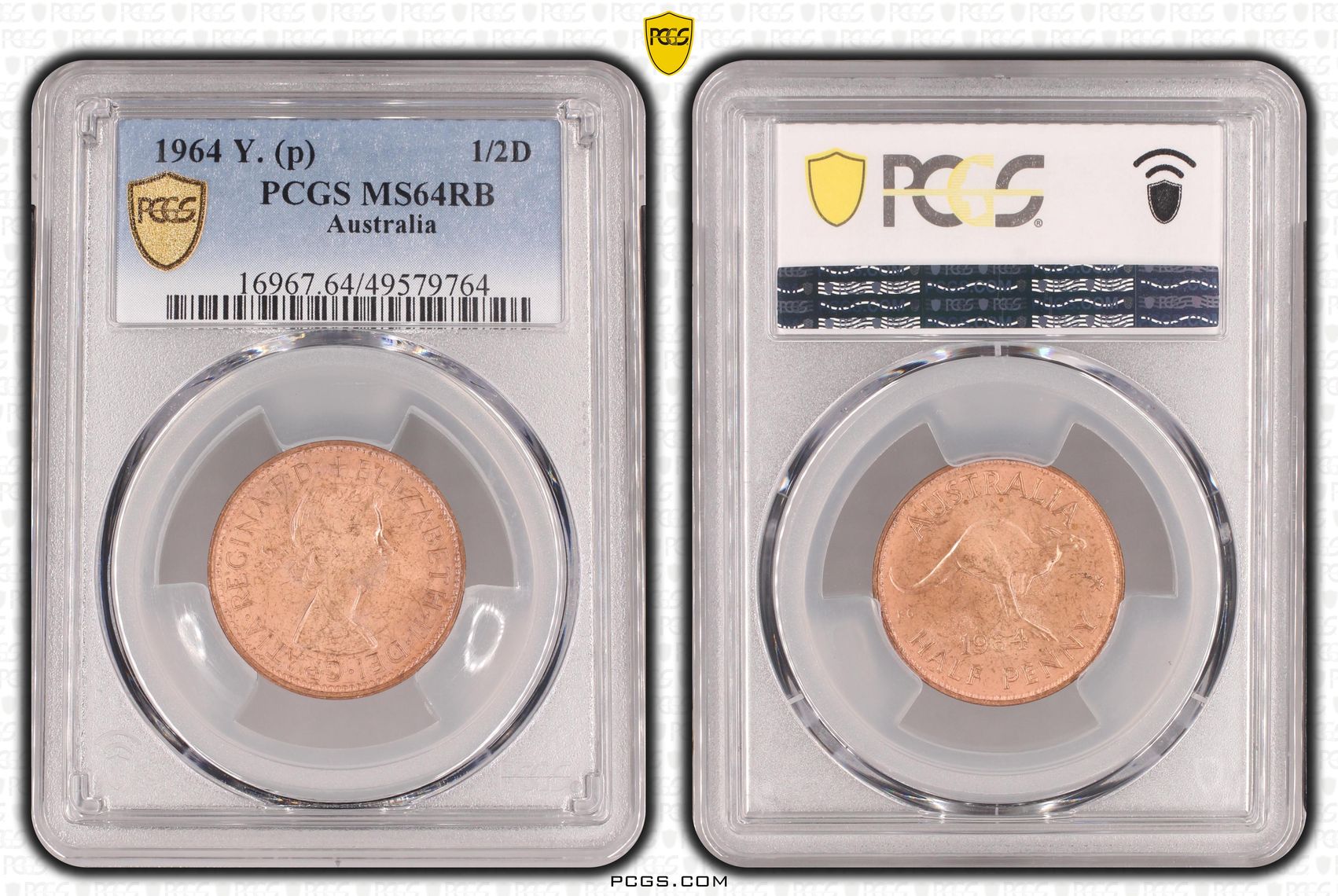 Elizabeth II, Halfpenny, 1964, PCGS MS64RB