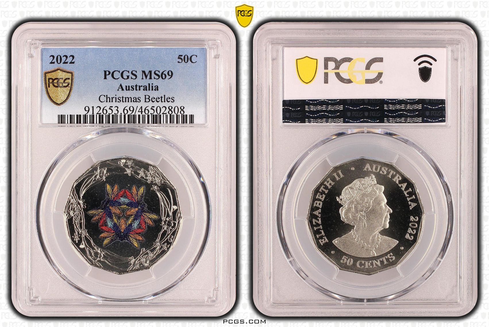160 · Christmas Beetles Colorized, Fifty Cent, 2022, PCGS MS69
