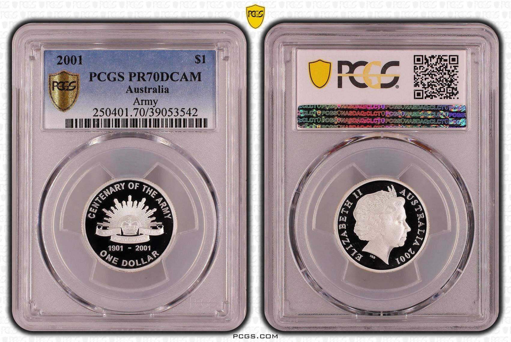 Army Centenary Ag, POP 18/0, One Dollar, 2001, PCGS PR70DCAM