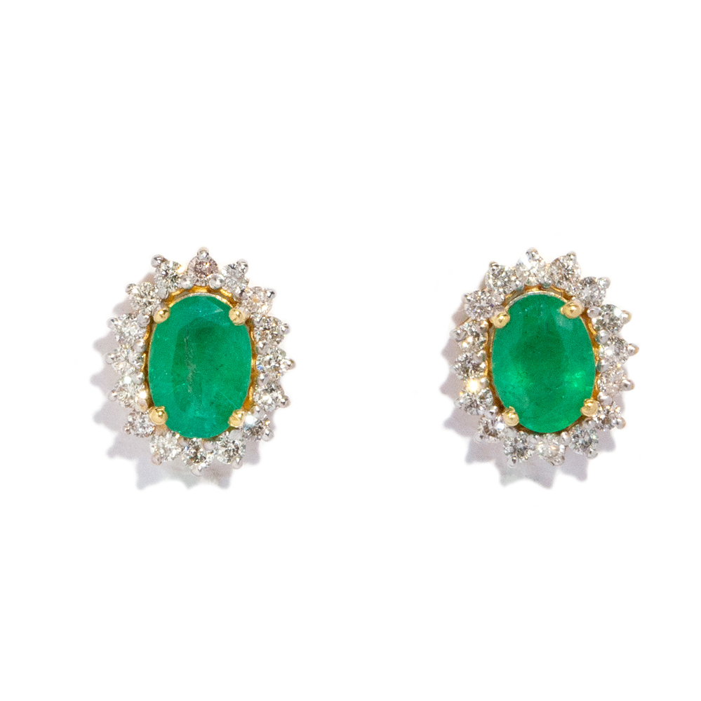129 · Emerald & Diamond 14ct Gold Earrings