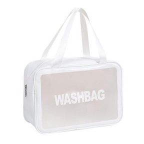 LARGE FROSTED TRANSPARENT WATERPROOF PORTABLE COSMETIC BAG - PVC WHITE - 51230/16010