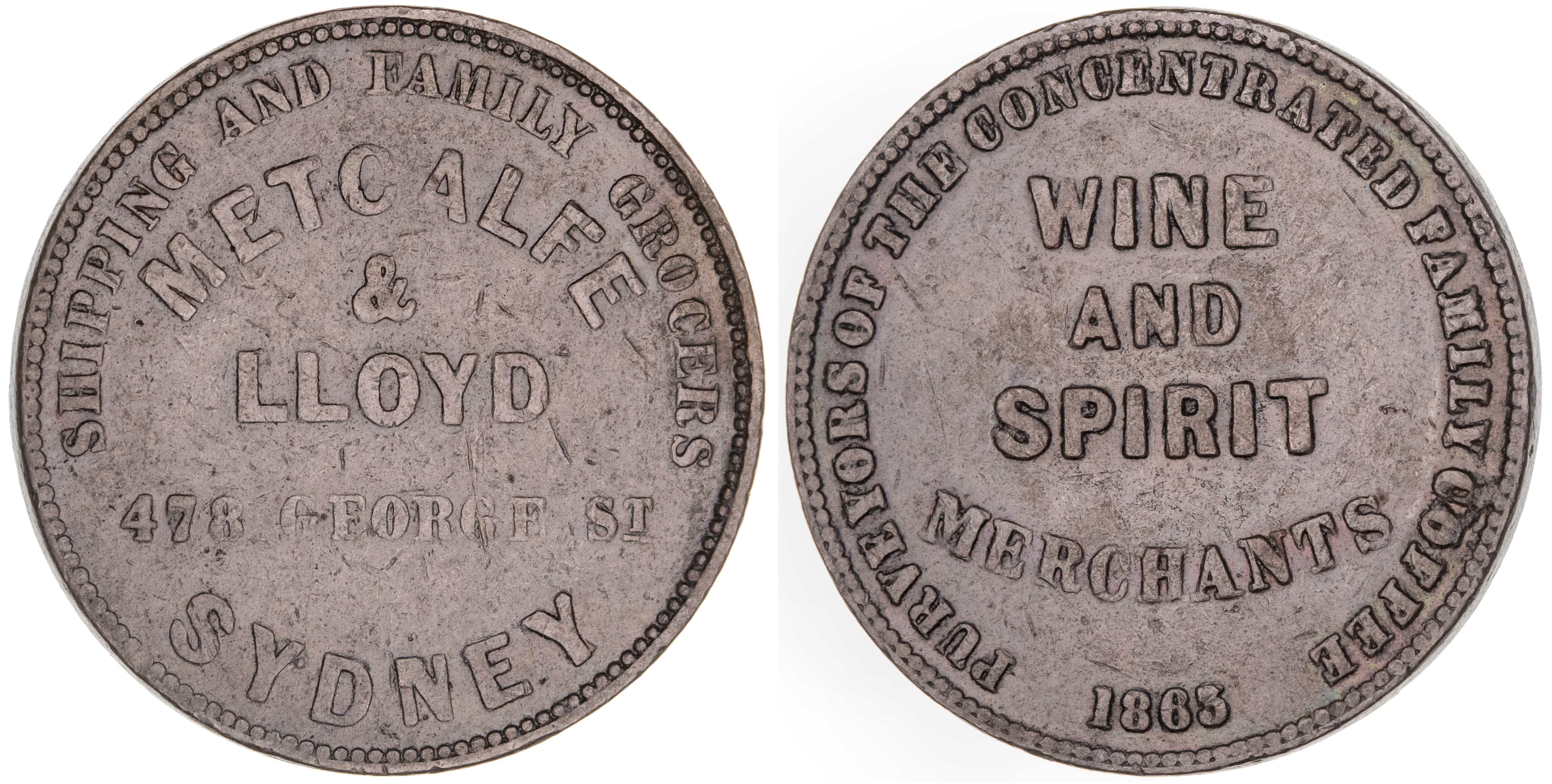 Sydney, New South Wales, Metcalfe & Lloyd, Halfpenny, 1863, Fine