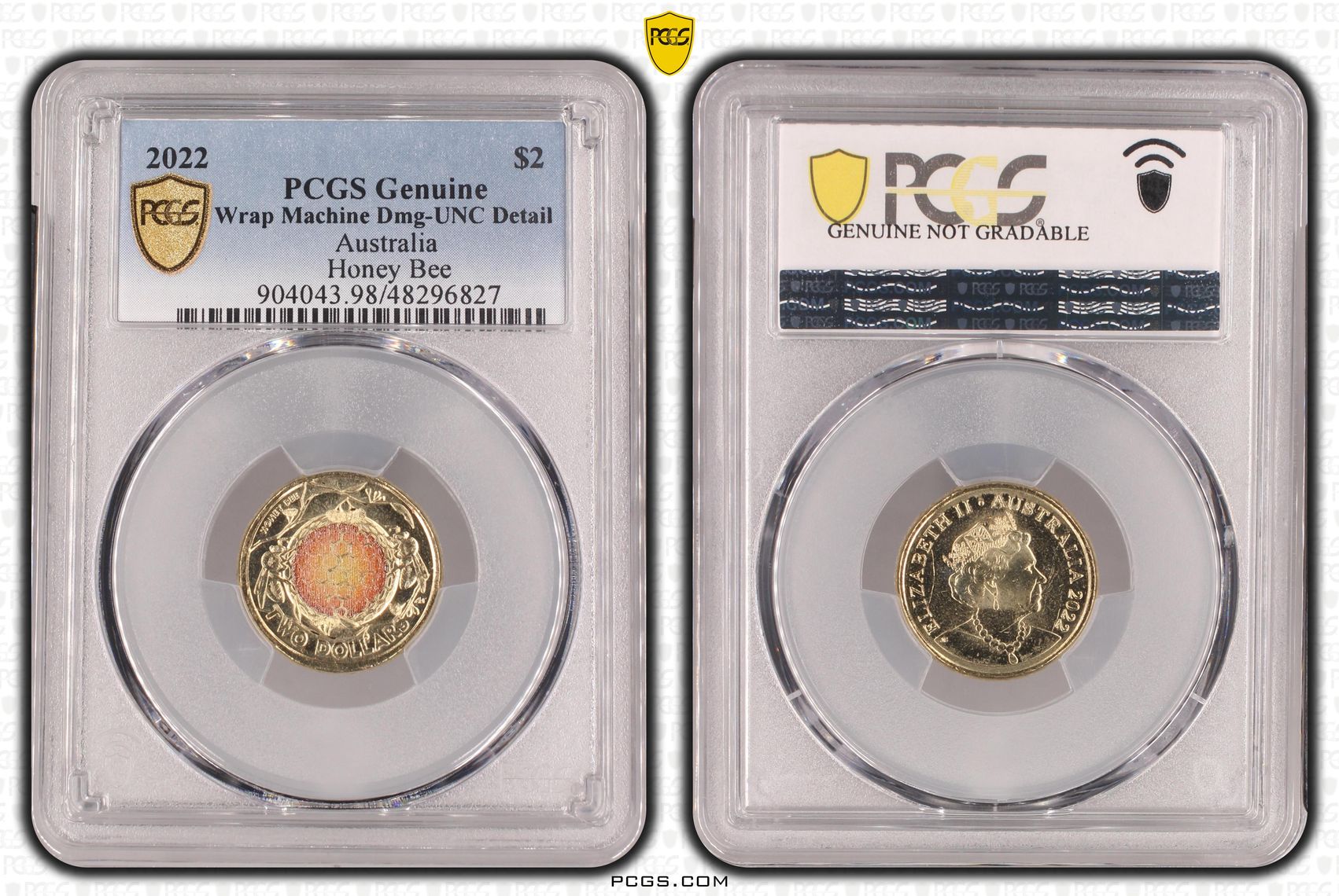Elizabeth II, Honey Bee Colorized, Two Dollar, 2022, PCGS Genuine - UNC Details (98 - Damage)