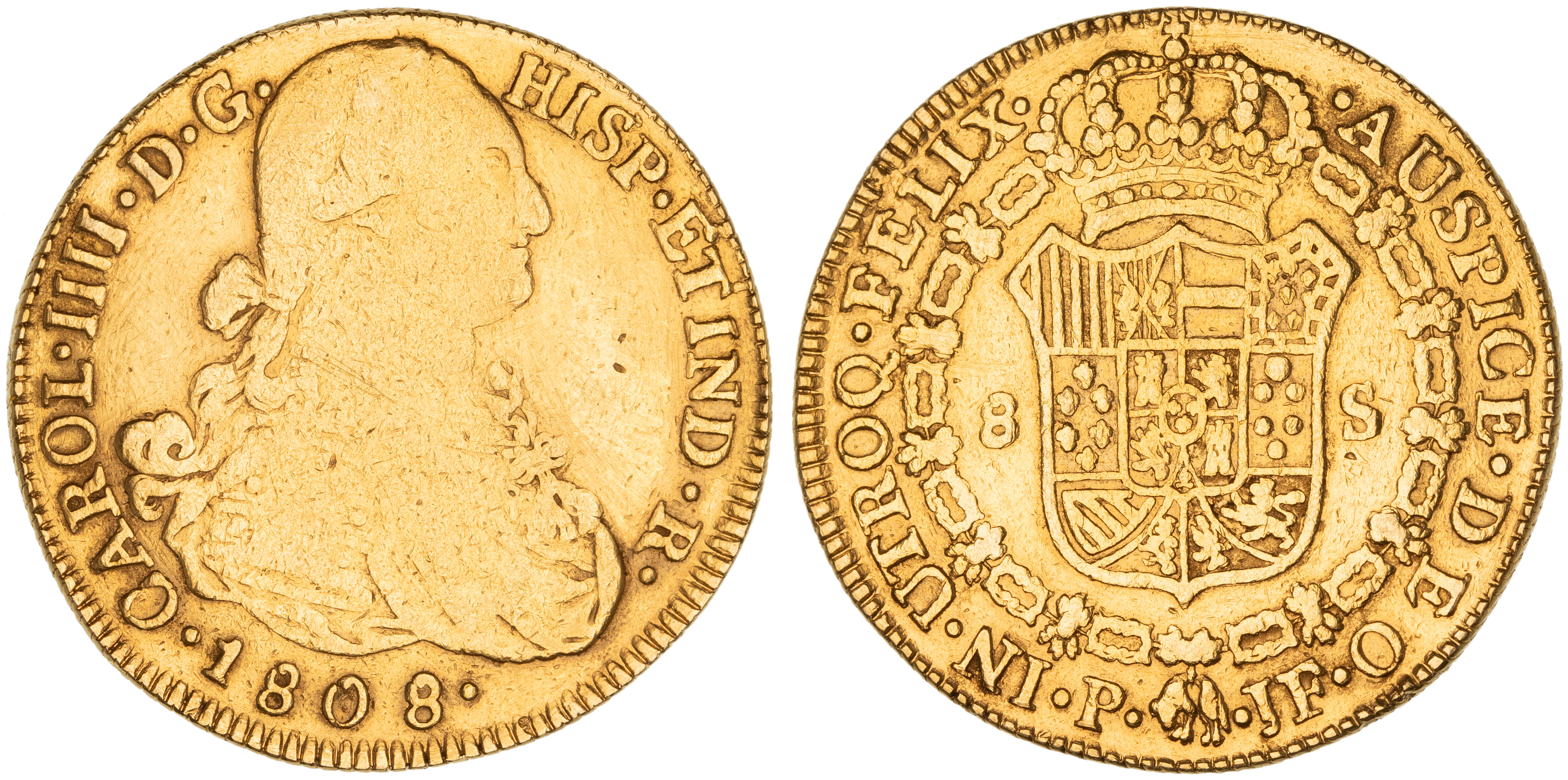 Colombia, Charles IV, Eight Escudos, 1808-FJ, Fine