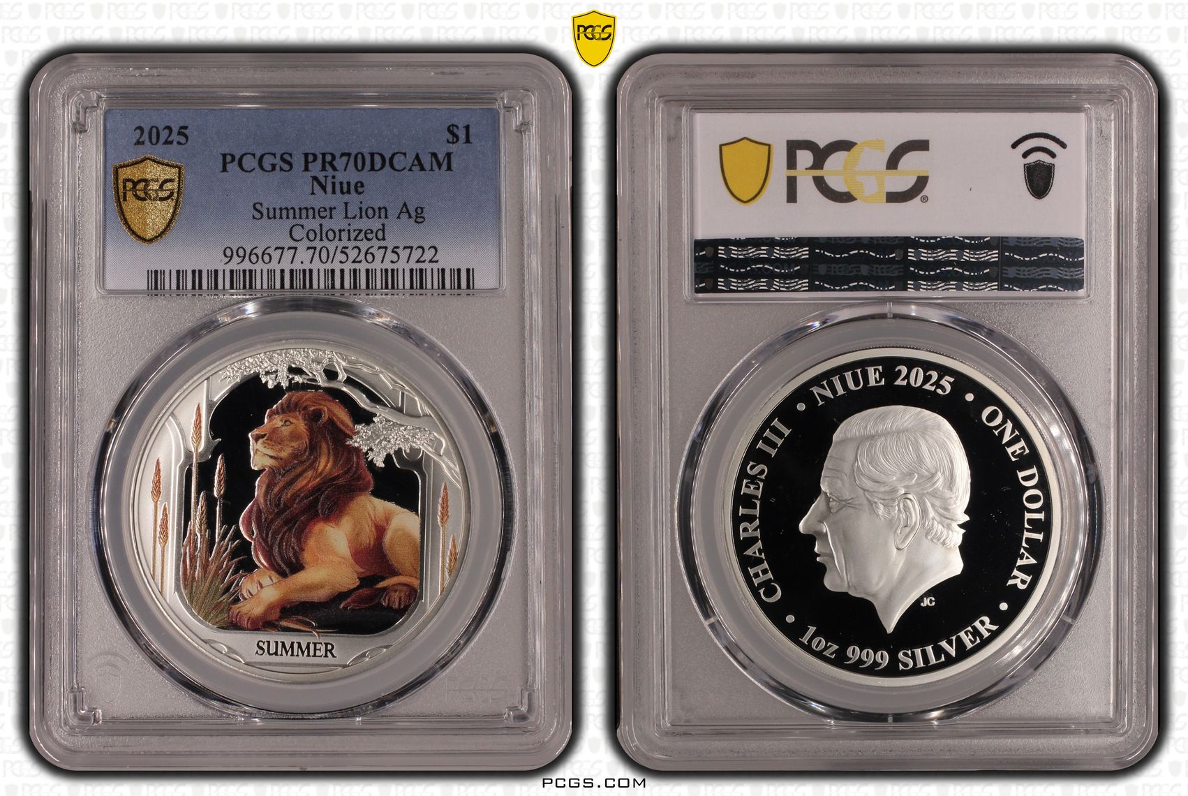 243 · Niue, Summer Lion Silver Colorized, POP 2/0, One Dollar, 2025, PCGS PR70DCAM