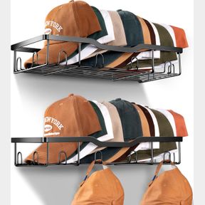 KEETDY METAL HAT RACKS FOR BASEBALL CAPS WALL HAT ORGANIZER FIT 20 CAPS HOLDER, 2 PACKS STURDY WALL MOUNTED HAT STORAGE ORGANIZER,
