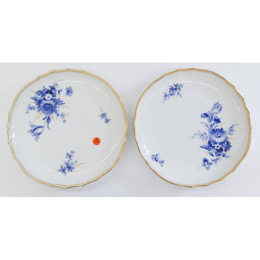 2pc Meissen Blue Flowers Porcelain Serving Plates- 11"