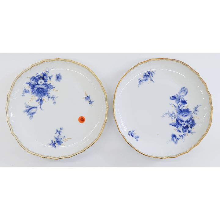 2pc Meissen Blue Flowers Porcelain Serving Plates- 11"