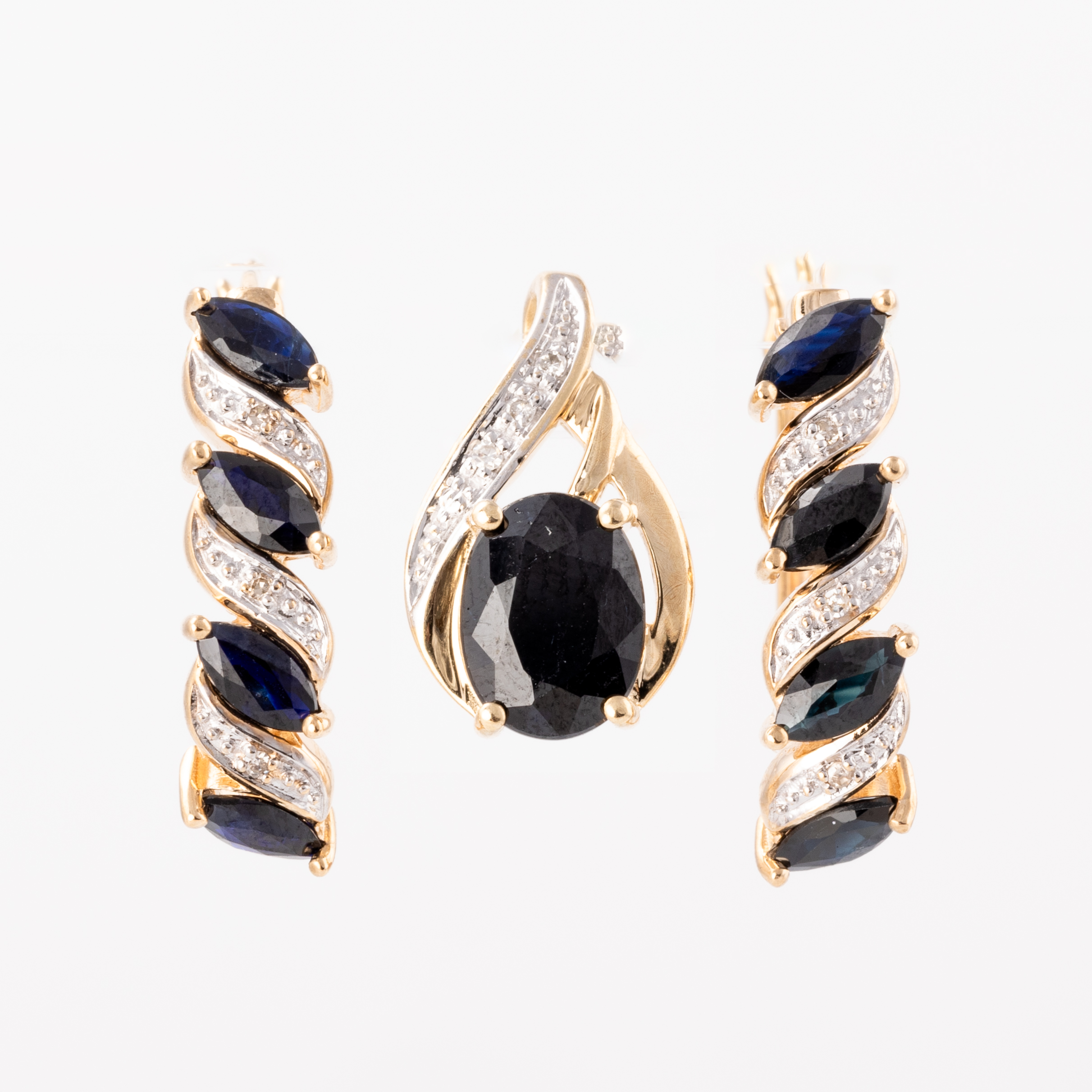 Sapphire Diamond Pendant & Earrings 9ct Gold