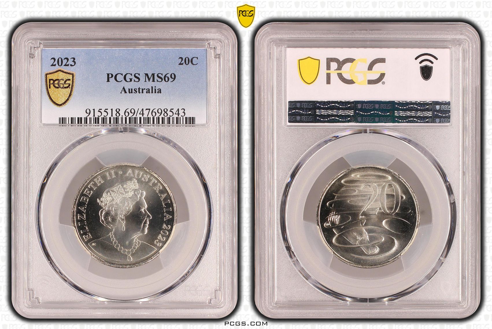 Elizabeth II, Pop 11/0, Twenty Cent, 2023, PCGS MS69
