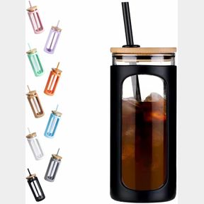 1 COUNT (PACK OF 1) KODRINE 20OZ GLASS WATER TUMBLER WITH STRAW AND LID, BAMBOO LIDS WATER BOTTLE, ICED COFFEE CUP REUSABLE, WIDE