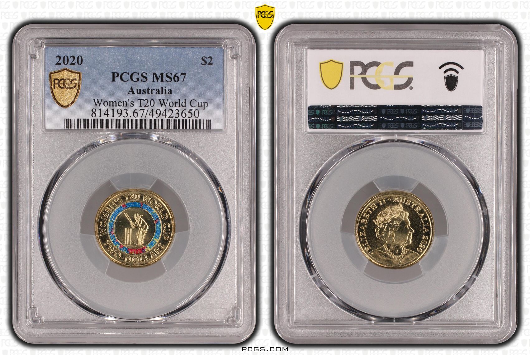 461 · Women's T20 World Cup Colorized , Two Dollar, 2020, PCGS MS67