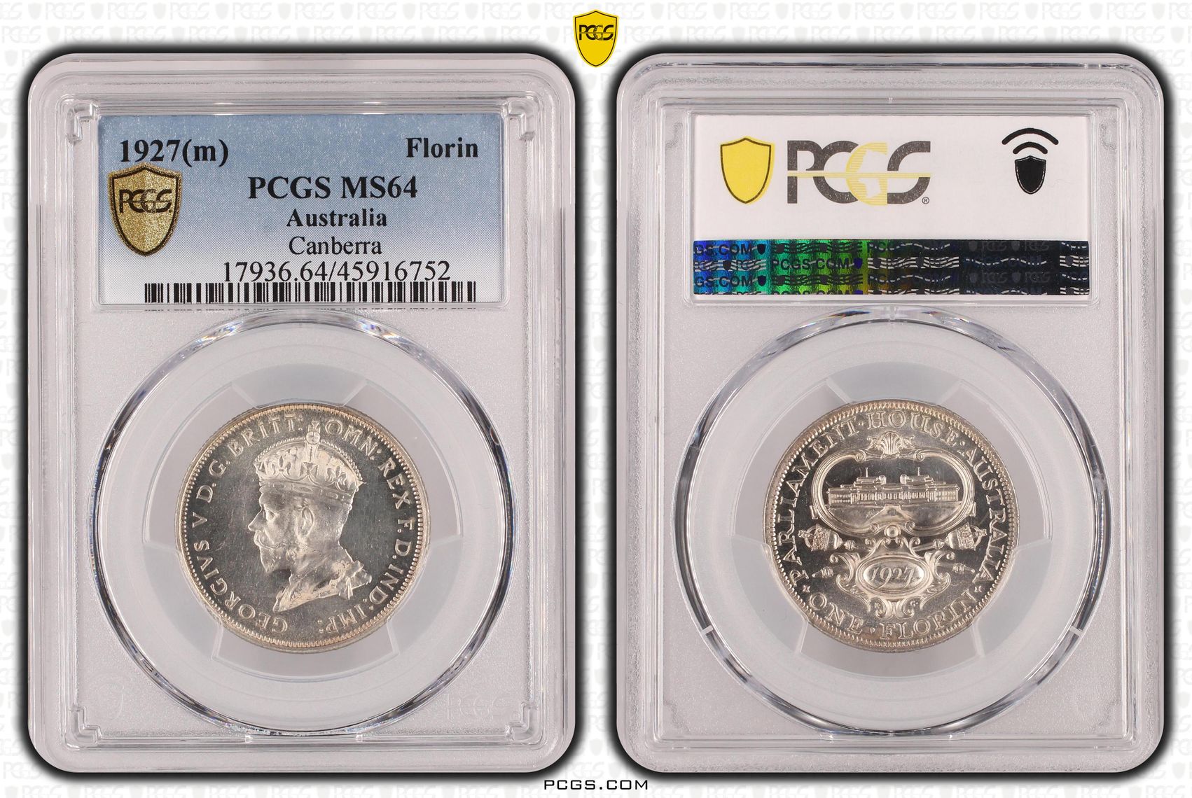 1927(m) Australia Florin Silver Canberra PCGS - MS64 -752