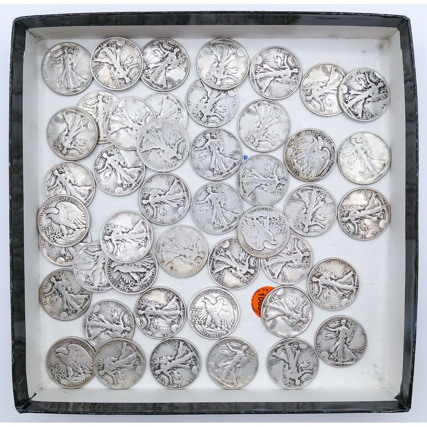 Box 45pc US Walking Liberty Silver Half Dollars