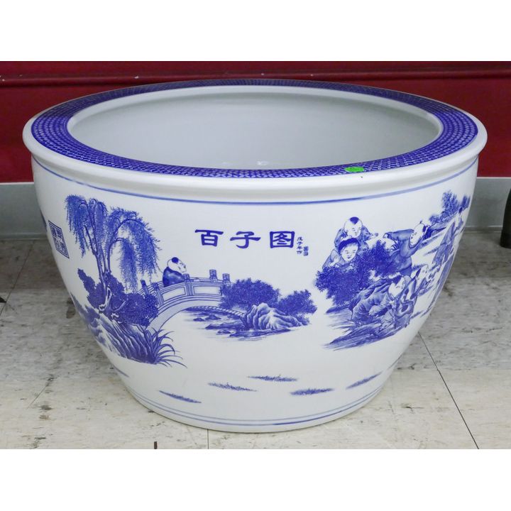 Chinese Blue & White Large Porcelain Planter 13''x22''