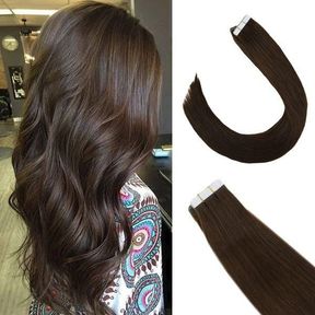 Tape In Hair Extensions - 100% Human Hair - #2 Brown - 20 Tapes 16'' (40cm) - 50670/164
