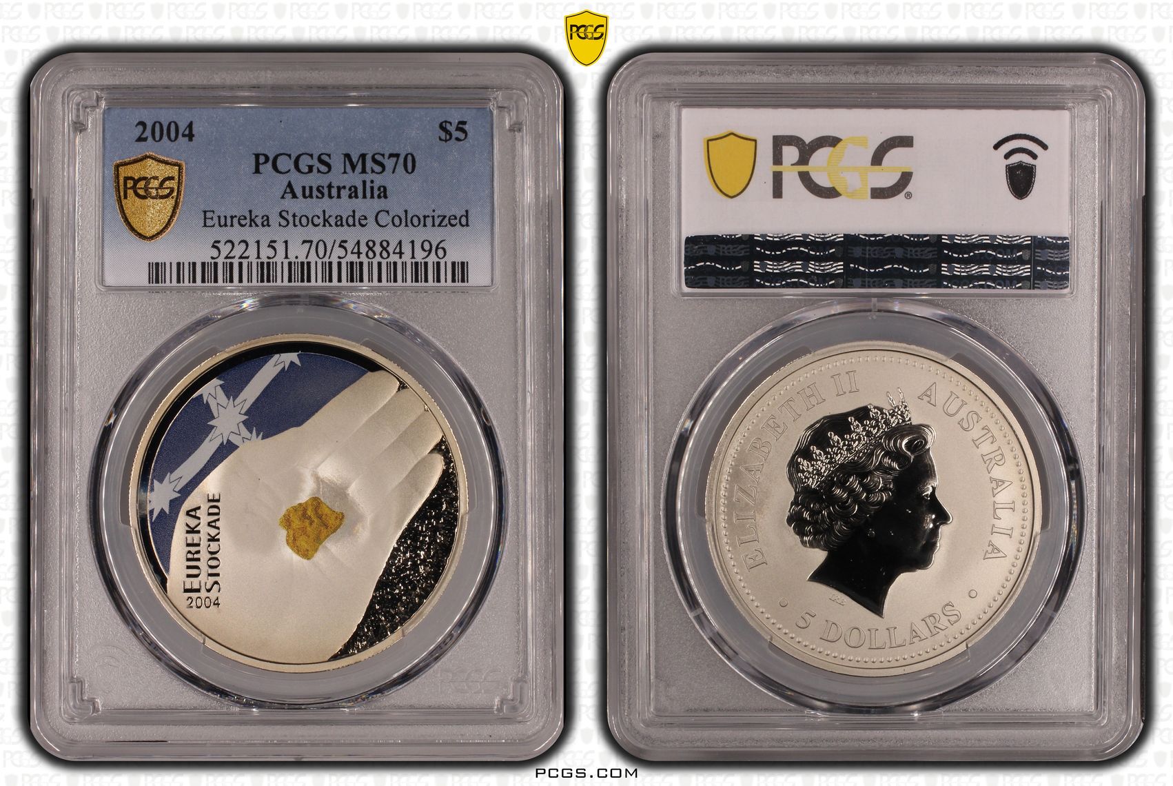 Eureka Stockade Colorized, POP 20/0, Five Dollar, 2004, PCGS MS70