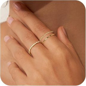Moodear Stackable 14K Gold Plated Thumb Ring Set - Trendy Thin CZ Rings for Women Non Tarnish Size 8