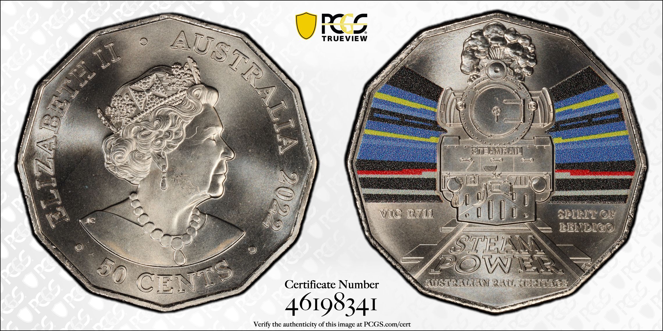 Victorian Railways R711 - Australian Rail Heritage, Fifty Cent, 2022, PCGS MS68