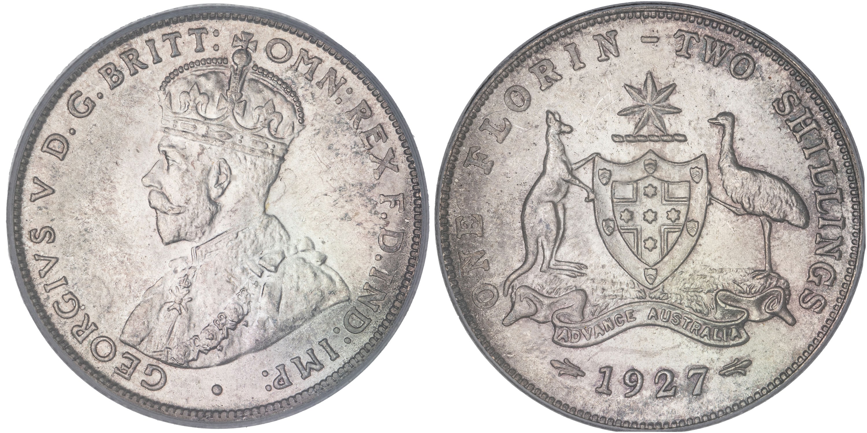 George V, Florin, 1927, PCGS MS64