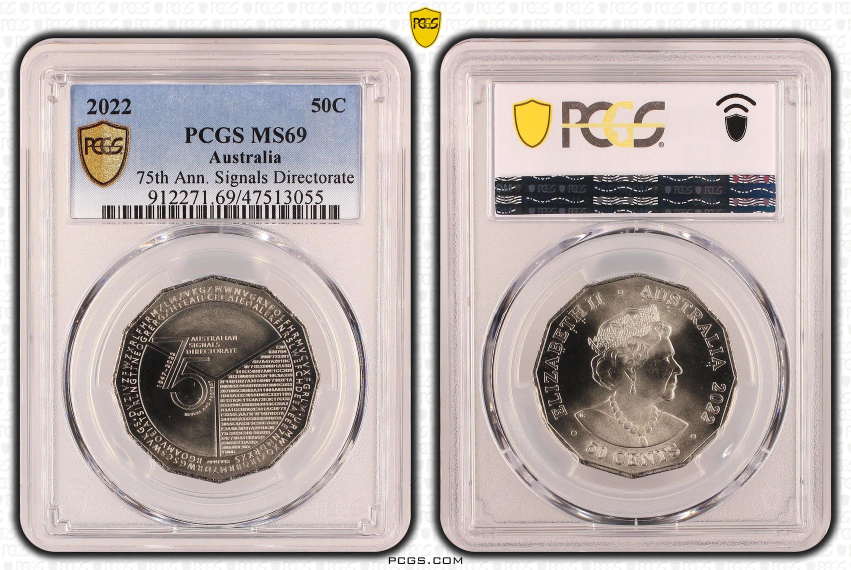 75th Ann. Signals Directorate , Fifty Cent, 2022, PCGS MS69