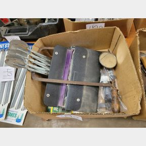 Deep coping saw, vintage drafting set and other misc.