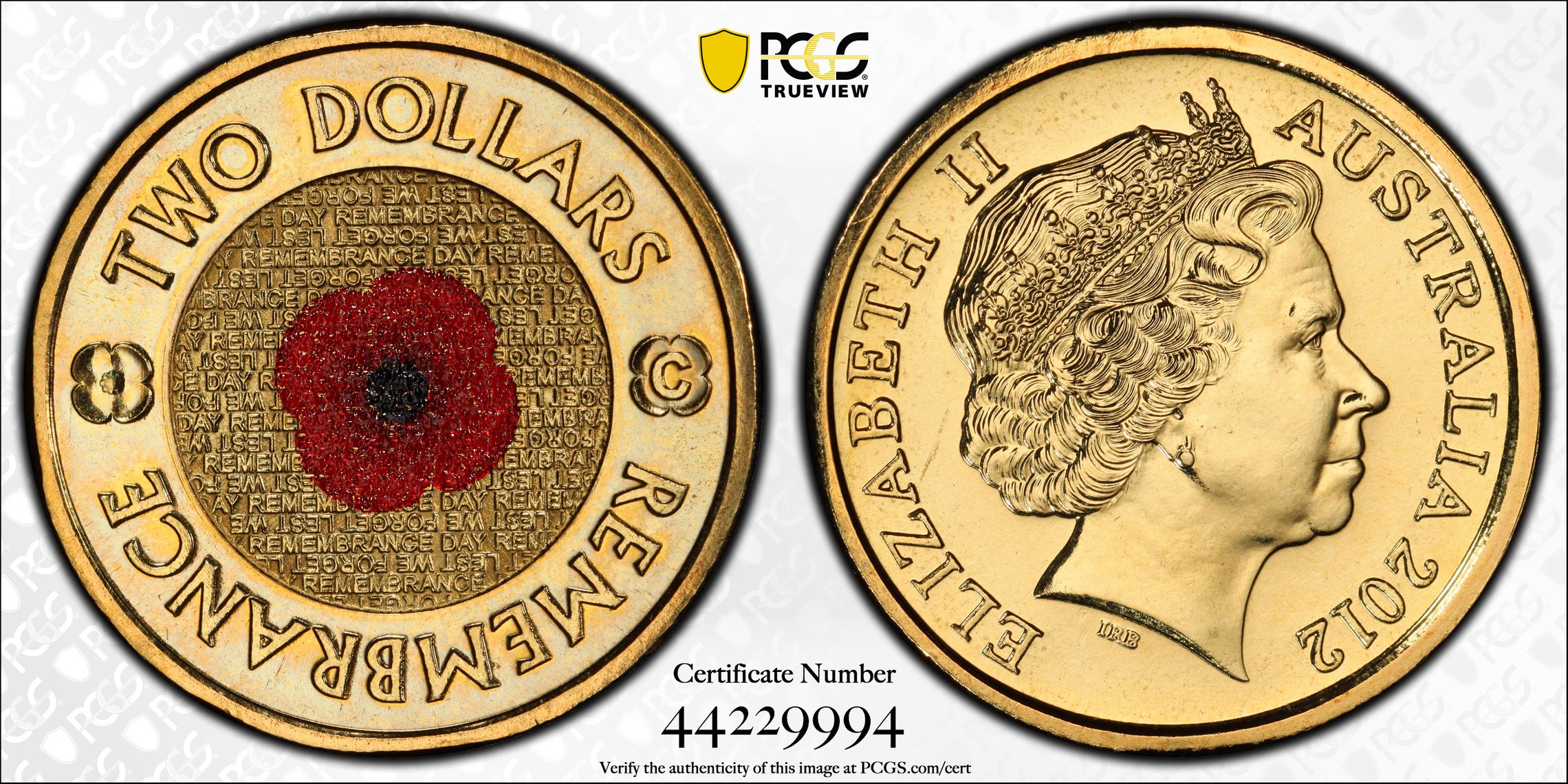 Remembrance Day Colorized, Two Dollar, 2012-C, PCGS MS69