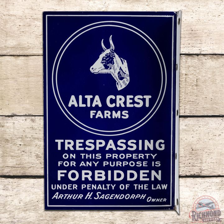 Exceptional Alta Crest Farms Trespassing Forbidden Double Sided Porcelain Flange Sign