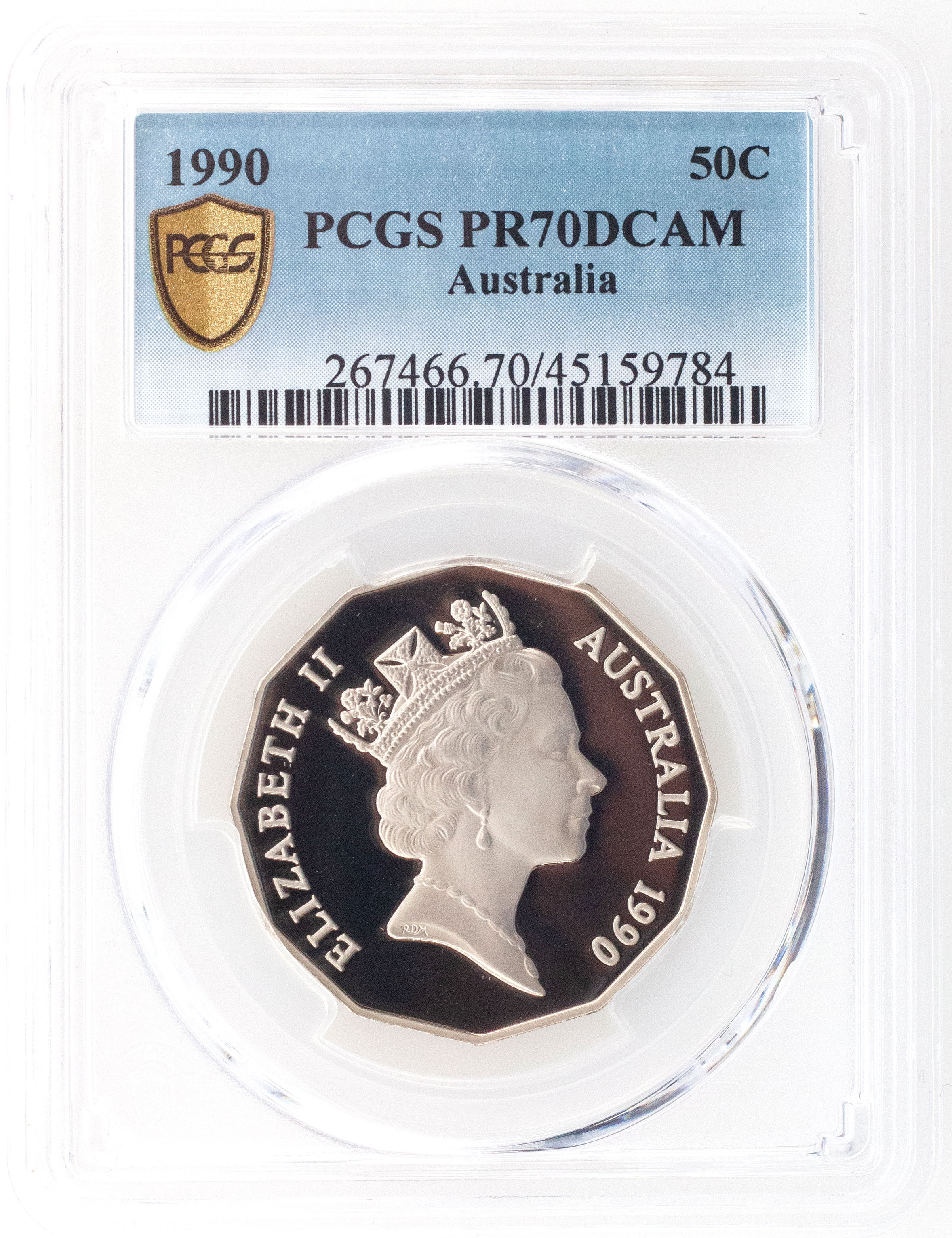1990 Australia Fifty Cent, 50c PCGS - PR70DCAM POP 21/0 -784
