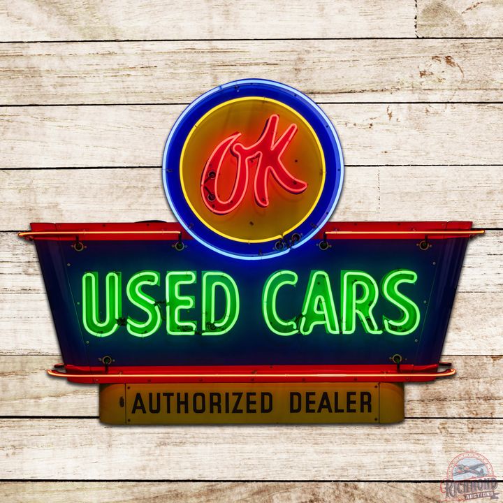 Fantastic Chevrolet OK Used Cars Authorized Dealer 6' Double Sided Porcelain Neon Sign w/ Logo