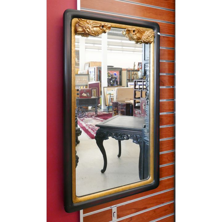 Chinese Designer Hanging Mirror with Dragon Temple Appliques- 36x20''