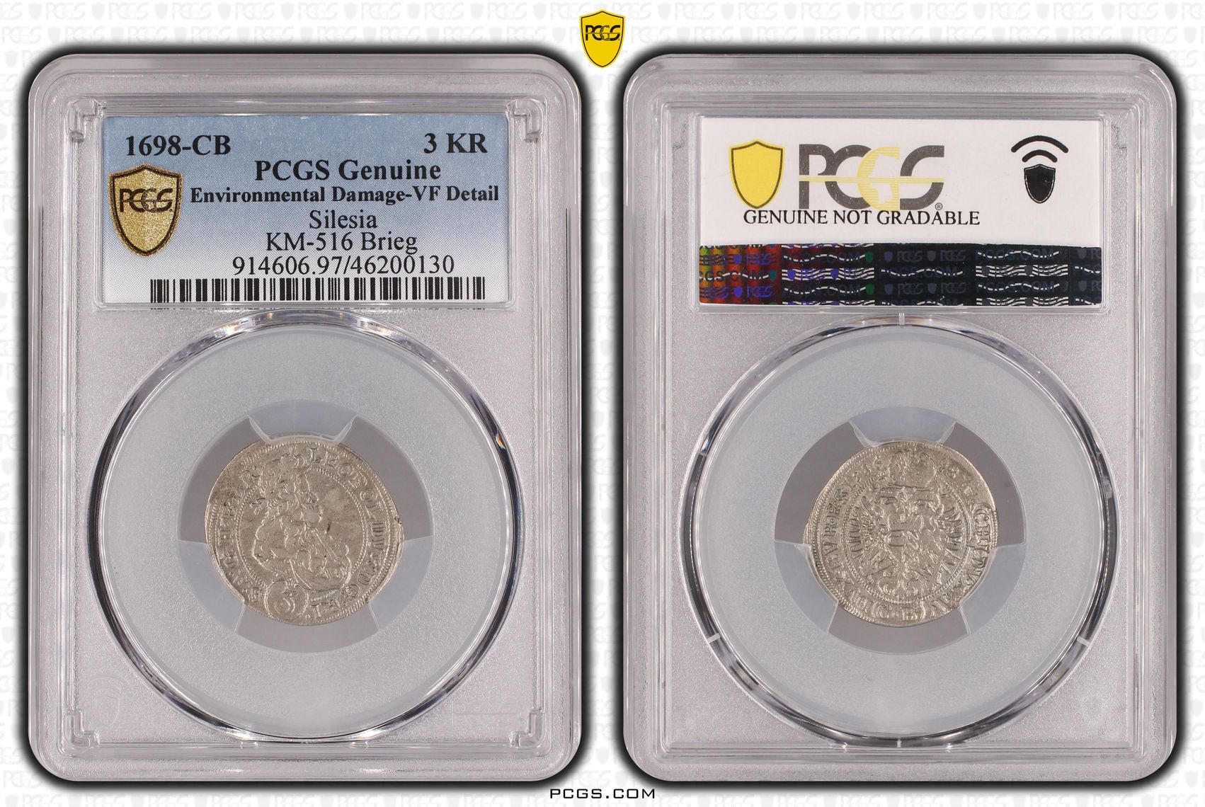 Silesia, KM-516 Brieg, Three Kreuzer, 1698-CB, PCGS Genuine - VF Details (97 - Environmental Damage)