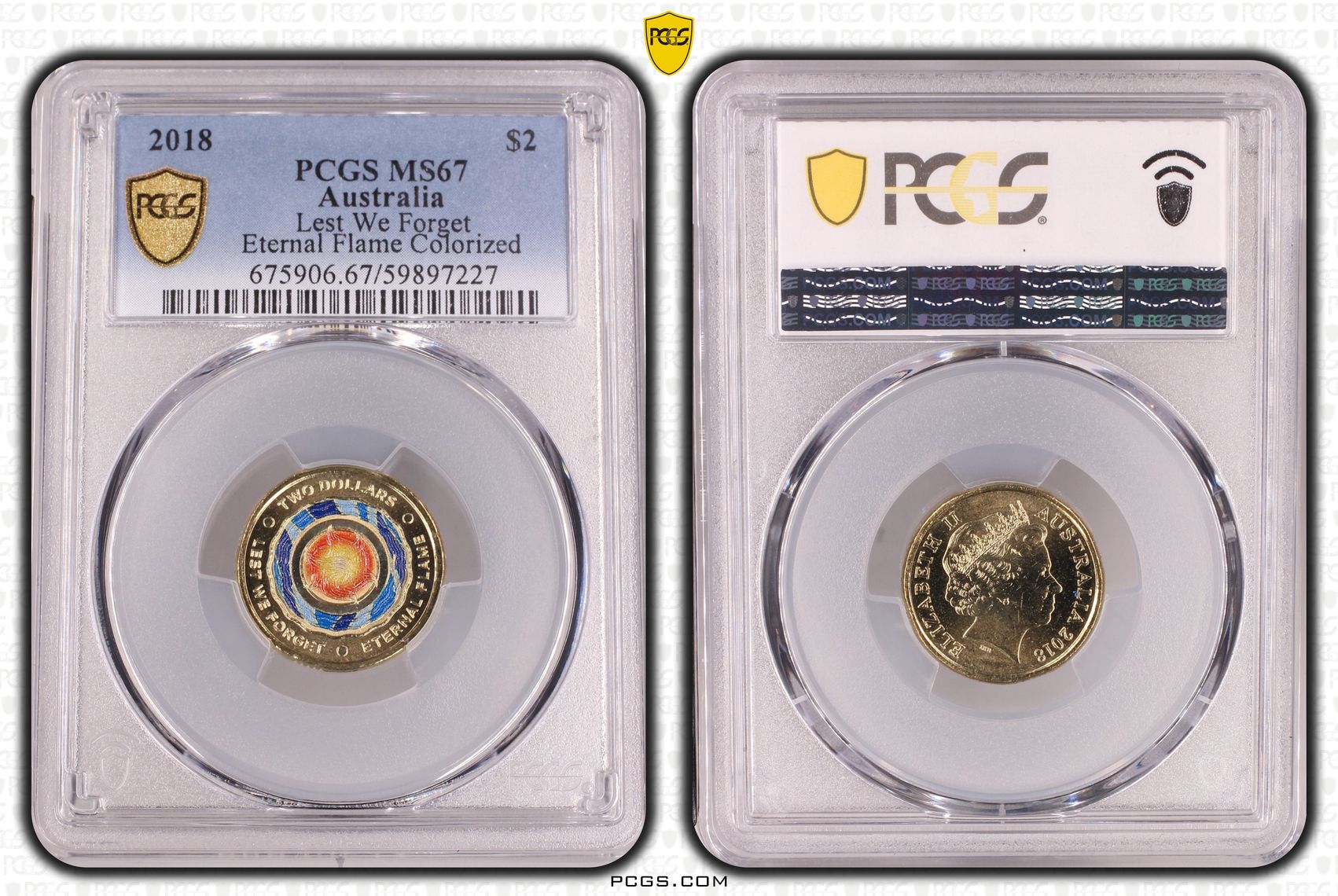 Lest We Forget Eternal Flame Colorized, Two Dollar, 2018, PCGS MS67