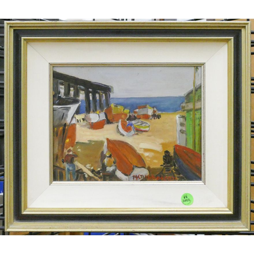 Patricia K. Nicholson ''Fishing Boats'' Oil Painting Framed 12''x14''
