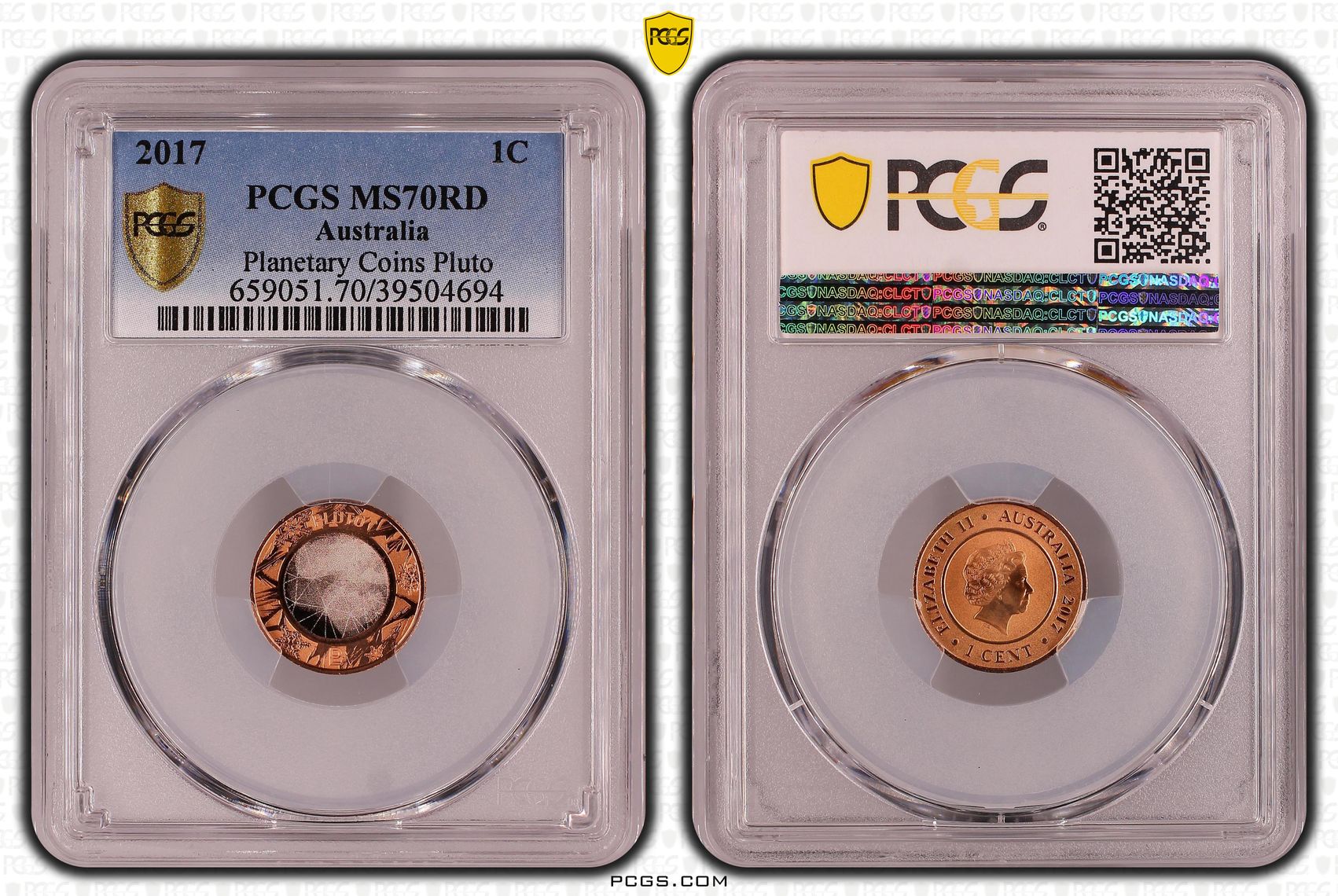 Planetary Coins Pluto Colorized, One Cent, 2017, PCGS MS70RD