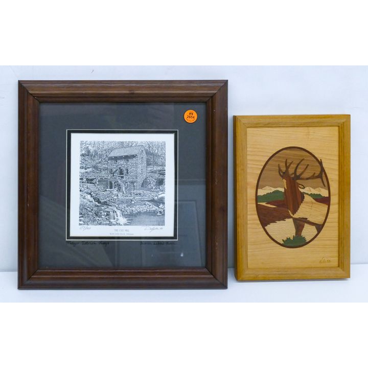 2pc Hudson River Inlay & Print Framed Largest 12" x 12"